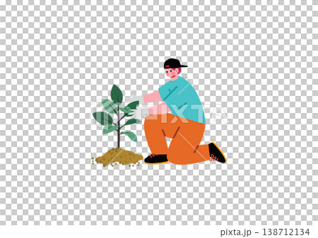 一幅男子植樹的插圖 一幅男子植樹的插圖 138712134