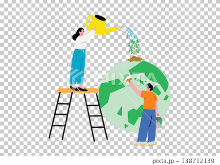 地球に緑をを増やす男女のイラスト 138712139