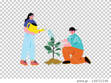 男人和女人種樹的插圖 138712140