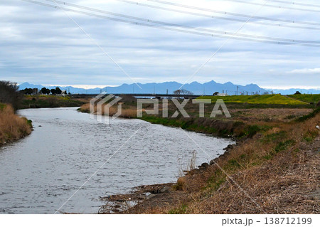 榛名山を遠望できる広瀬川河川敷の散歩道 138712199