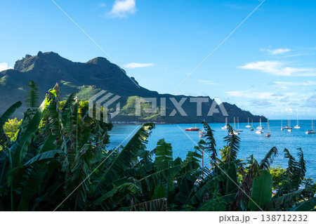 Taiohae Bay with anchored sailboats in Nuku Hiva, Marquesas Islands, French Polynesia 138712232