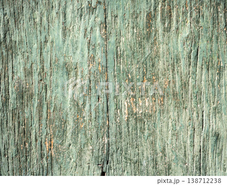 Aged Green Painted Wood Texture with Cracked and Peeling Paint 138712238