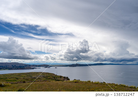 Terraced fields on Amantani Island overlooking Lake Titicaca, Peru Terraced fields on Amantani Island overlooking Lake Titicaca, Peru 138712247