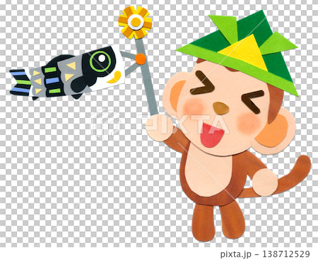 Children's Day: Baby monkey holding a carp streamer - Collage character illustration C Children's Day: Baby monkey holding a carp streamer - Collage character illustration C 138712529