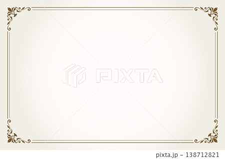 セピアの紙に配置された単独のヨーロピアンビンテージフレームの背景素材、ベクターデザインイラスト 138712821