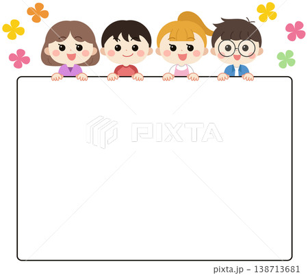 かわいい小学生とフレームのイラスト かわいい小学生とフレームのイラスト 138713681