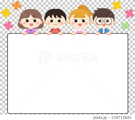 かわいい小学生とフレームのイラスト かわいい小学生とフレームのイラスト 138713681