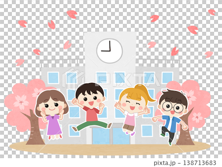 Illustration of children going to school in spring 138713683