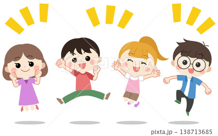 笑顔でジャンプする子供達のイラスト 笑顔でジャンプする子供達のイラスト 138713685