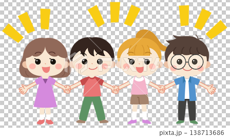 孩子們手牽手，臉上帶著笑容的插圖。 138713686