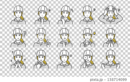 頭盔、年輕女子、工人、臉部表情圖示集 頭盔、年輕女子、工人、臉部表情圖示集 138714099