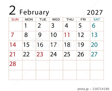 2027年カレンダー　2月 ⑵ 138714190