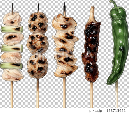 A realistic watercolor illustration of a grilled chicken platter, perfect for izakaya (Japanese pub) menus or Japanese food images. 138715421