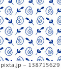 Marine seamless pattern with blue line art sea shells and aquatic plants on white background, nautical vector background for fabric and wrap 138715629
