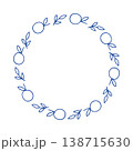 Orange fruit wreath frame in blue line art style, round citrus border vector illustration for organic logo, wedding invitation and label 138715630