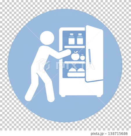 A pictogram showing how to take food out of a refrigerator. 138715686
