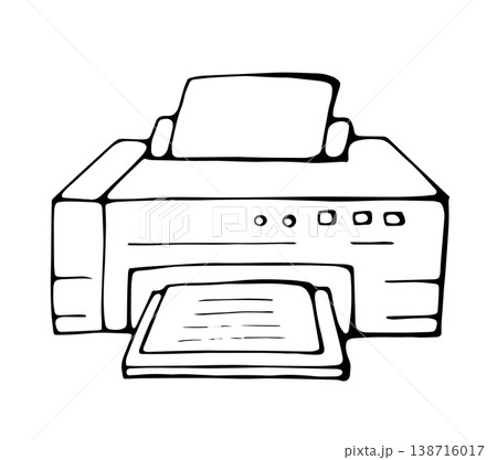 Hand drawn printer doodle office equipment sketch illustration 138716017
