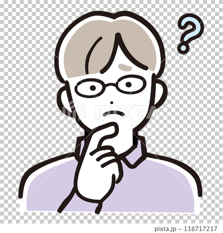 A questioning dad (wearing glasses) / Pastel illustration of a man asking questions, worrying, and thinking. 138717217