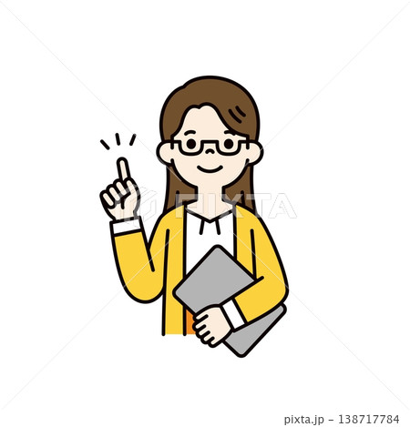 ノートパソコンを片手に持ってアドバイスする、若い女性社員・OLの上半身ベクターイラスト素材 138717784