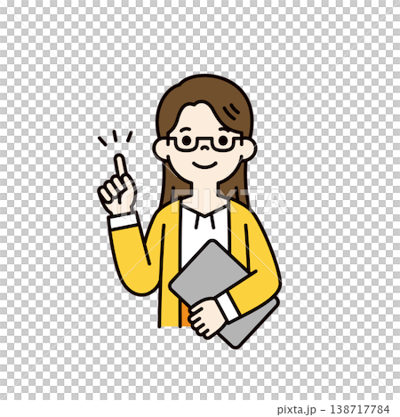 ノートパソコンを片手に持ってアドバイスする、若い女性社員・OLの上半身ベクターイラスト素材 138717784