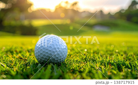 緑の芝生の上に置かれた一個の白いゴルフボール 138717915