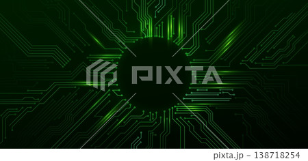 Circuit board green border, circuit lines and dots connected to circle frame, electronic technology vector background 138718254