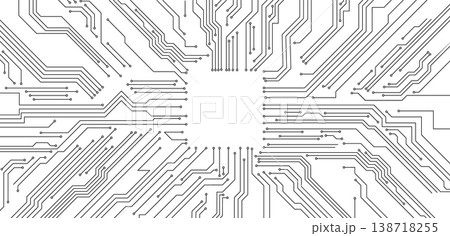 Minimalistic printed circuit board background with black and white lines and dots. 138718255