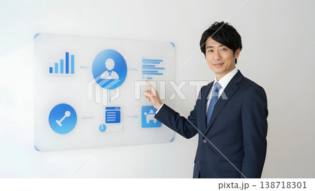 デジタルトランスフォーメーションを説明するビジネスマン｜AI概念・分析・コーポレートイメージ 138718301