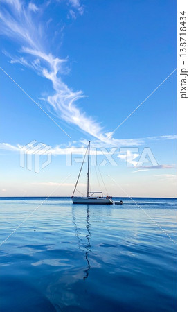 青い海を背景にした一艘の小さなヨット 138718434