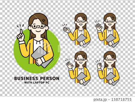 ノートパソコンを持った若い女性・社員・OLの様々なポーズの上半身ベクターイラスト素材セット ノートパソコンを持った若い女性・社員・OLの様々なポーズの上半身ベクターイラスト素材セット 138718755