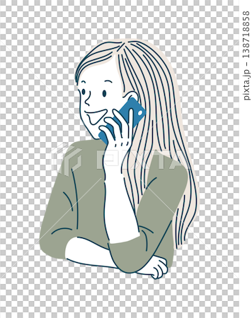 スマホで通話中の女性（正面／ロングヘア） 138718858