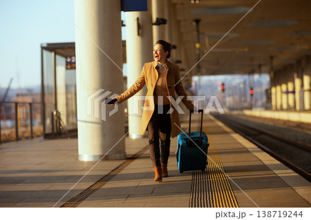 Joyful Railway Travel with Smartphone and Suitcase 138719244
