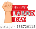 Hand clenched into a fist and ribbons with the text Labor Day on a white background. Labor day celebration 138720118