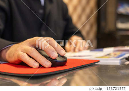 Businessman Hand Using Computer Mouse At Office Desk Closeup Businessman Hand Using Computer Mouse At Office Desk Closeup 138721575