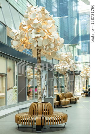 Modern Interior Design with Decorative Wooden Tree Installations Modern Interior Design with Decorative Wooden Tree Installations 138721760