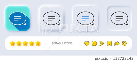 Chat line icon. Neumorphic, Flat shadow, 3d buttons. Speech bubble sign. Communication or Comment symbol. Line chat icon. Social media icons. Vector Chat line icon. Neumorphic, Flat shadow, 3d buttons. Speech bubble sign. Communication or Comment symbol. Line chat icon. Social media icons. Vector 138722142