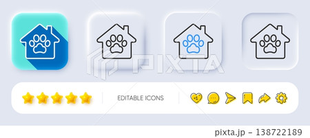 Pet shelter line icon. Neumorphic, Flat shadow, 3d buttons. Veterinary clinic sign. Pets care symbol. Line pet shelter icon. Social media icons. Vector Pet shelter line icon. Neumorphic, Flat shadow, 3d buttons. Veterinary clinic sign. Pets care symbol. Line pet shelter icon. Social media icons. Vector 138722189