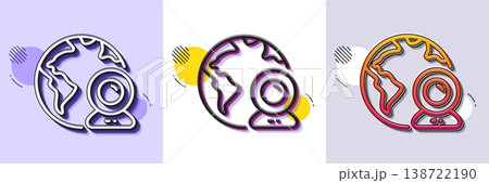 Video conference line icon. Halftone dotted pattern. Gradient icon with grain shadow. Virtual presentation sign. Web camera symbol. Line video conference icon. Various designs. Vector 138722190