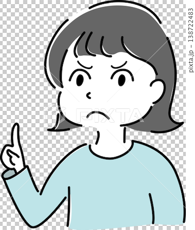 怒った表情で指差しする女性のシンプルイラスト(注意・NG・トラブル・人物素材) 怒った表情で指差しする女性のシンプルイラスト(注意・NG・トラブル・人物素材) 138722483