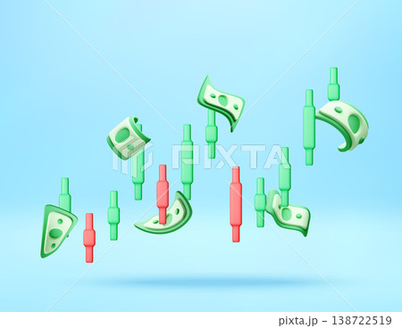 3d rising trading chart with paper money banknotes 3d rising trading chart with paper money banknotes 138722519