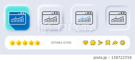 Website Traffic line icon. Neumorphic, Flat shadow, 3d buttons. Report chart or Sales growth sign. Analysis and Statistics data symbol. Line website Statistics icon. Social media icons. Vector 138722558