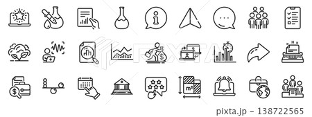 Interview, Global business and Ranking star line icons pack. Share, Message, Paper plane icons. Business podium, Accounting report, Salary web icon. Floor plan, Info, Court building pictogram. Vector 138722565