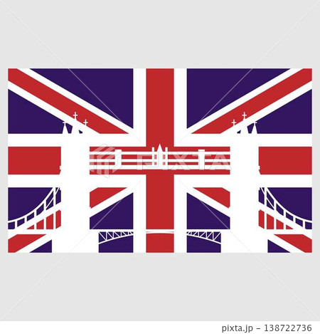 Tower Bridge with a british flag on the light grey background. London, United Kingdom. Tower Bridge with a british flag on the light grey background. London, United Kingdom. 138722736
