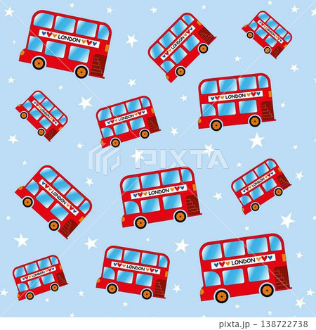 Children's and colorful pattern with british double decker red buses. Great background for fabrics and textiles. Children's and colorful pattern with british double decker red buses. Great background for fabrics and textiles. 138722738