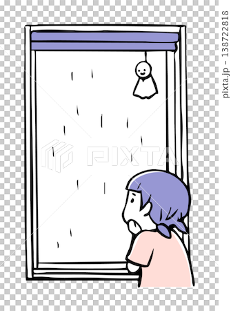 一個憂鬱的女孩從窗戶望雨_2色 一個憂鬱的女孩從窗戶望雨_2色 138722818