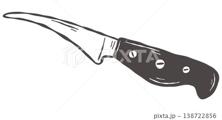 Curved boning knife in hand drawn butcher vintage kitchen style Curved boning knife in hand drawn butcher vintage kitchen style 138722856