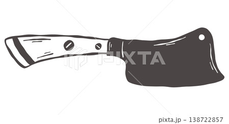 Heavy meat cleaver in hand drawn vintage butcher kitchen style Heavy meat cleaver in hand drawn vintage butcher kitchen style 138722857