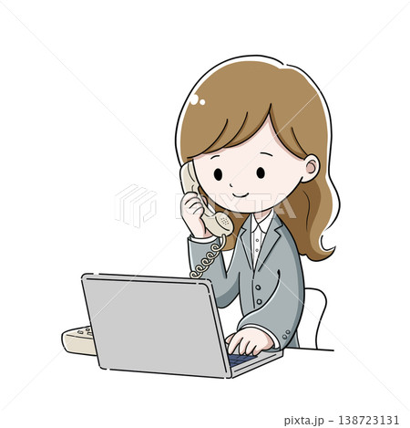 電話対応をしながらパソコンを操作するビジネス女性 138723131