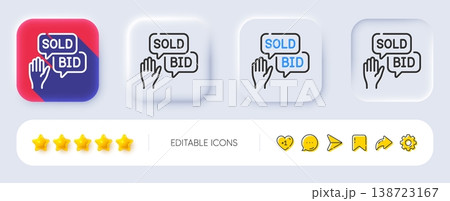 Bid offer line icon. Neumorphic, Flat shadow, 3d buttons. Auction sign. Raise the price up symbol. Line bid offer icon. Social media icons. Vector 138723167