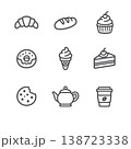 ベーカリー・カフェ・スイーツのラインアイコン9点セット 138723338